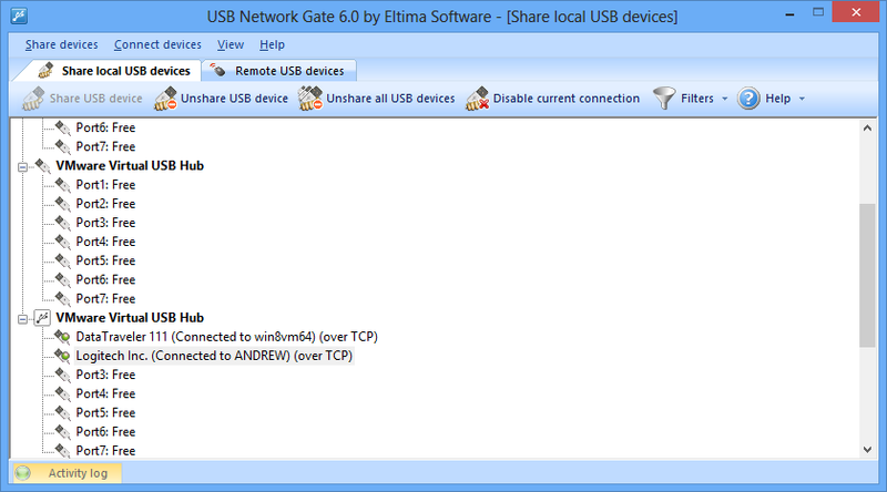 USB over Ethernet Connector Screenshot